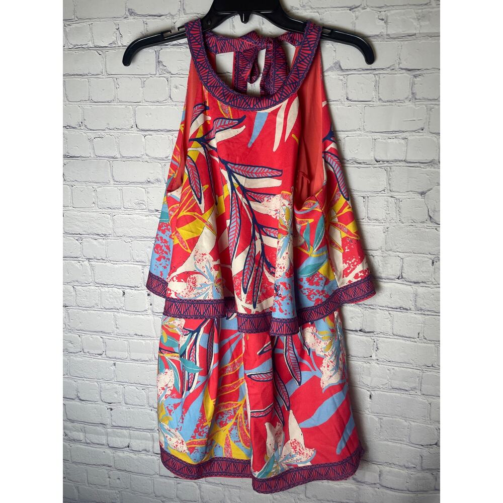 Akira Multicolor Red Purple Yellow Blue Tropical Romper Womens Size L